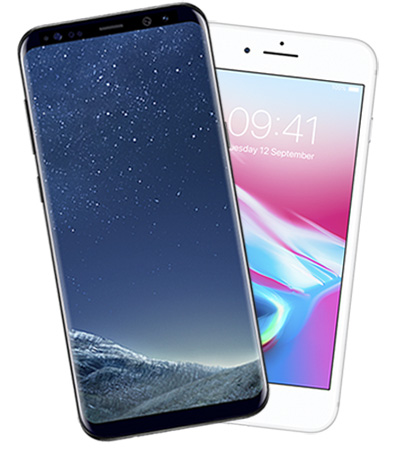Samsung Galaxy S8 og iPhone 8 produktbilder